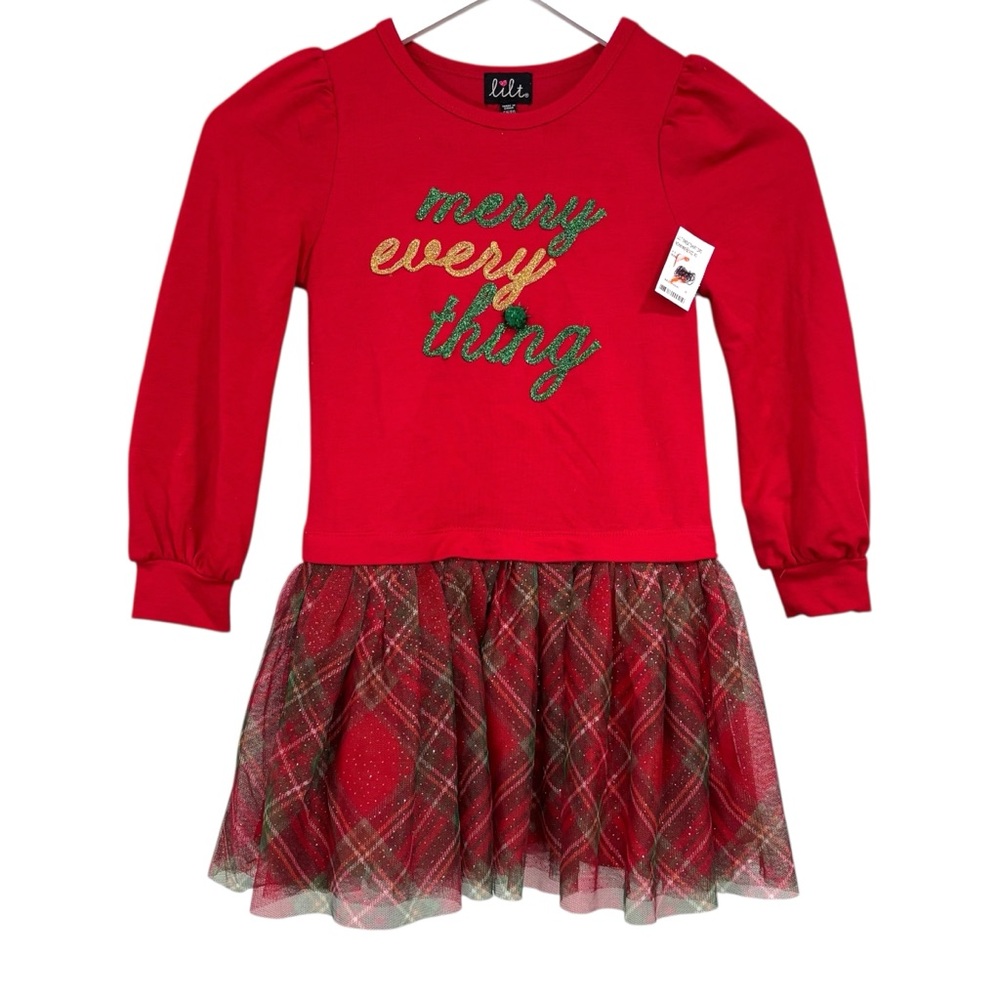 Girl’s Merry Everything Christmas Holiday Tulle Long Sleeve Dress Size 6/6X NWT